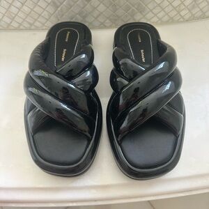 Proenza Schouler Glossy Black Twisted Strap Sandals